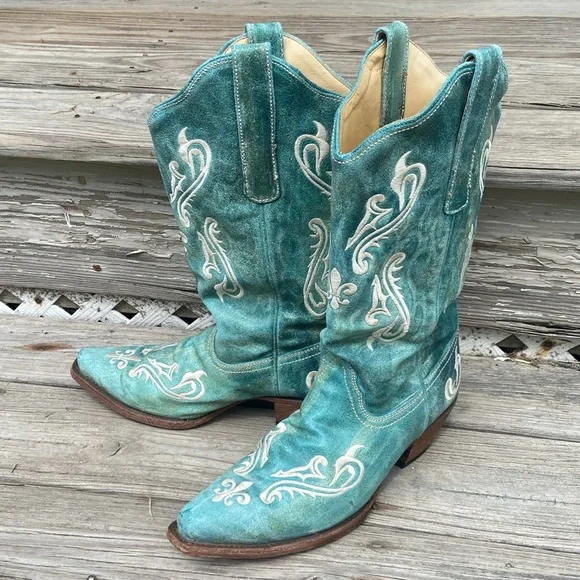 Corral Boots Turquoise Blue Leather Cortez Western Cowboy Boots Women's Size 10 - Picture 7 of 15